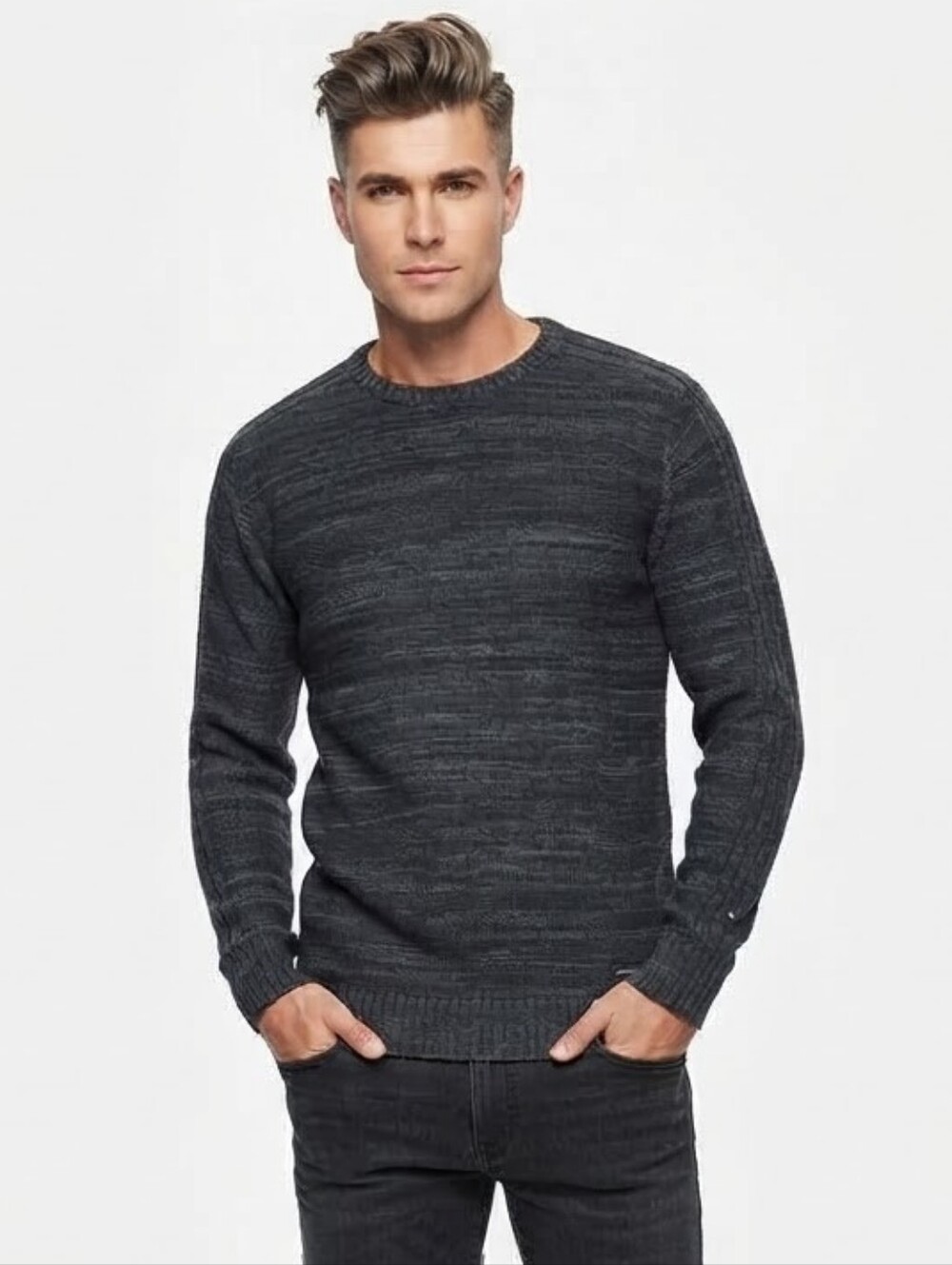 Columbia Sportswear Gray Textured Knit Cotton Crewneck Sweater Size L